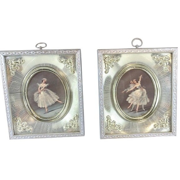 Vintage Carina Ballerina Framed Art Prints Set of 2 Silver Gold Tone Mid Century - Picture 2 of 10